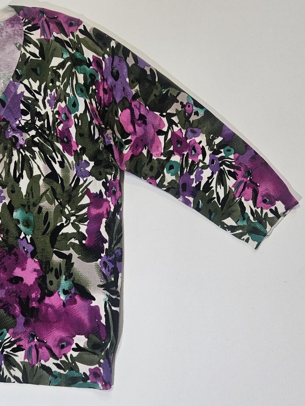 Vintage Sigrid Olsen Cardigan Sweater Womens Medium Purple Green Floral Print - Picture 4 of 5